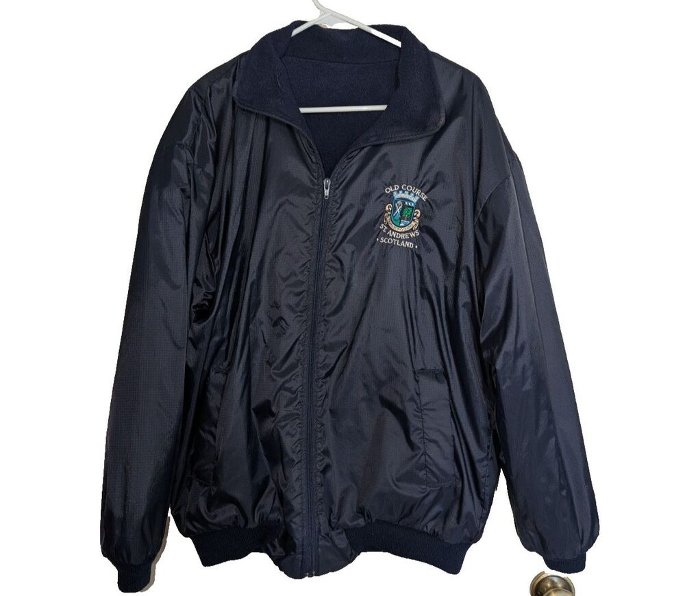 Old Course St Andrews Scotland Reversible Golf Jacket Windbreaker L/XL